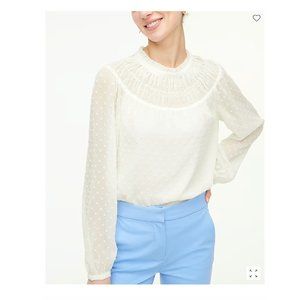 JCrew Factory Clip Dot Smocked Top S Ivory White Off White J Crew